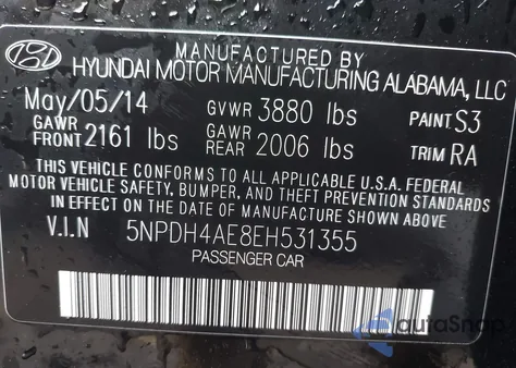 2014 Hyundai Elantra Se из США, поврежденный, VIN 5NPDH4AE8EH531355